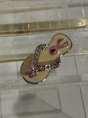 BREAST CANCER-Pink Rhinestone Flip Flop Charm Pendant - Women Accessories